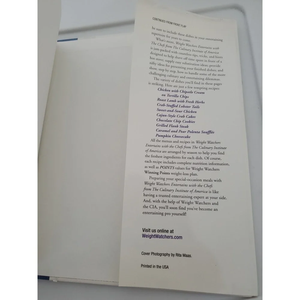Weight Watchers Entertains Culinary Institute of America Cookbook Hardcover